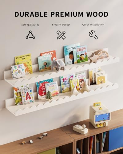 G&W Gruwald Nursery Book Shelves, Set of 3, Nursery Decor for Baby and Toddler, Scalloped Shelves, Book Shelf for Kids R