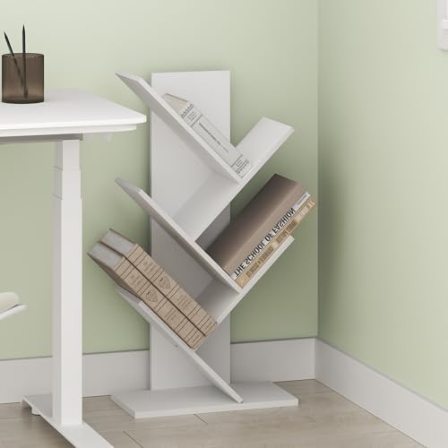 Ipoh Tree Book Shelf, 5-Tier Tree Bookcase, for Narrow Space, Books, CDs, Magazines, White