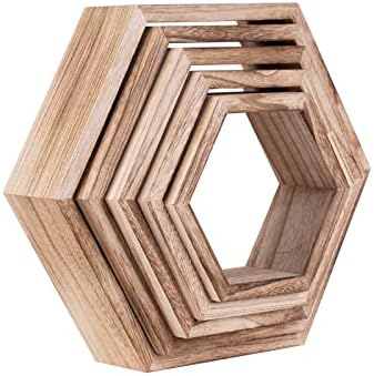 WONFUlity Hexagon Floating Shelves, Hexagonal Shelf Wall Mounted Storage