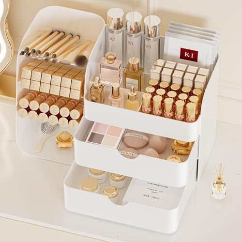 Makeup Organizer for Vanity Skincare Organizers Countertop, All White