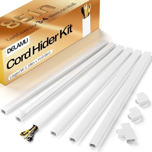 Delamu Cord Hider Wall, 85in Cord Covers for 3-4 Wires on Wall, Cable Hider Wire Hiders Wire Covers for TV Cords on Wall