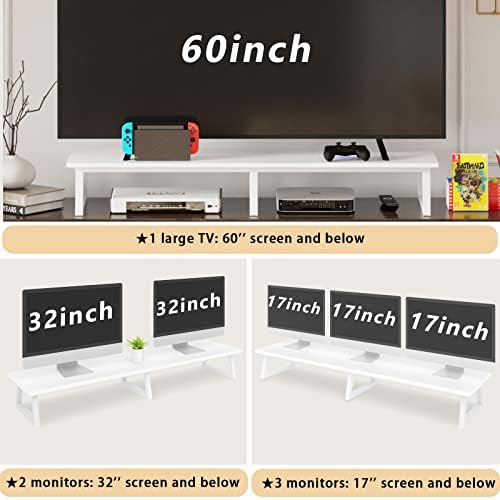 TEAMIX 42 inch Dual Monitor Riser White, Desk Organizer Stand for TV Laptop