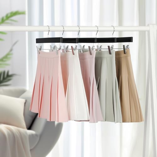 TOPIA HANGER Black Wood Pants Hangers, Wooden Skirt Short Jeans Trouser Hanger with Smooth Surface 360° Swivel Hook Anti Rust 2 Adjustable Clips, 20 Pack, CT10PB20