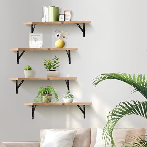 Corner Floating Shelves, Set of 4, Natural, 15.9 x 11.4 Inch
