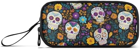 Fisyme Flower Sugar Skull Pencil Case Large Capacity Pen Box Makeup Pouch Holder Organizer Stationery Bag for School Office College Traval Adults