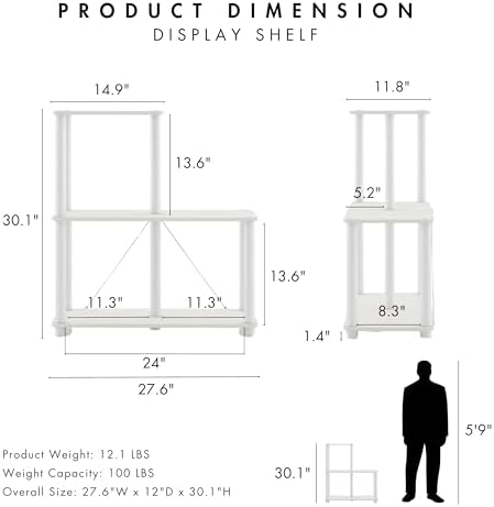 Homes: Inside + Out Apexa Modern 3-Cube Ladder Shelving Units, Collectibles Display Shelves, Easy Assembly Standing Shel