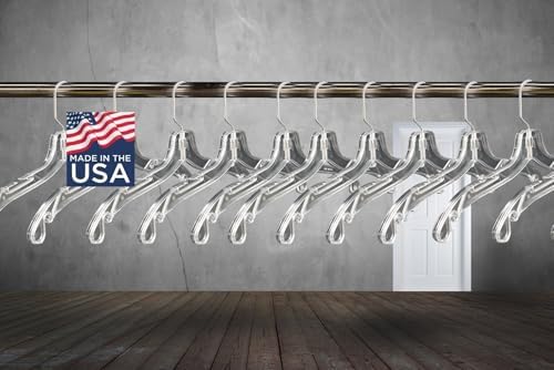 NAHANCO 17” Clear Mid-Heavyweight Plastic Hanger, 50 Pack, Made in USA