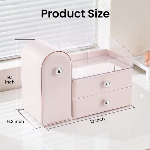 Makeup Organizer Countertop with Makeup Brush Holder,Pink