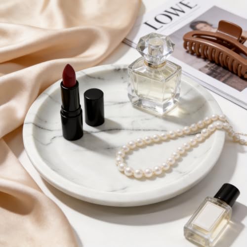 Natural Marble Round Vanity Tray, Decorative Serving Catchall Tray