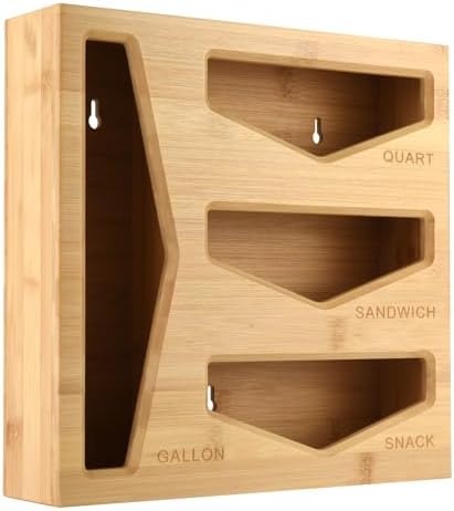 Bamboo Bag Storage Organizer for Kitchen Drawer, Baggie organizer, Compatible with Gallon, Quart, Sandwich and Snack Var