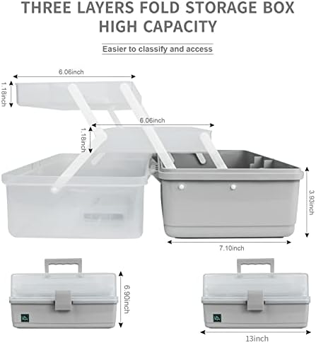 Creahaus 13 inch Art Craft Organizer Storage Box with 3 Layer, Multipurpose Plastic Tool Box with Handle for Sewing, Art