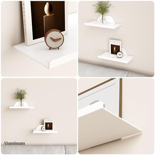 Floating Shelves for Wall, Off Center Metal Shelves for Living Room, White Floating Shelves for Wall Decor, 8” Hanging S