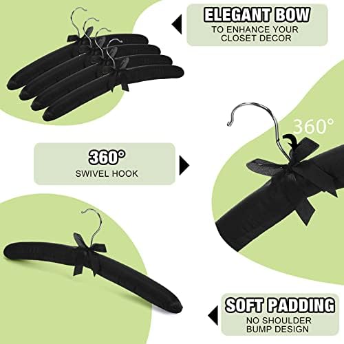 Jetec 24 Pack Satin Padded Hangers for Women Clothing 15",Black