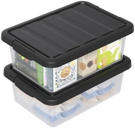 14 L Clear Storage Box with Black Lid, Medium-14 Quart, 2 Packs