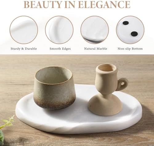 Koville Luxurious White Marble Vanity Tray, Cloud Shape Serving Stone Key Tray for Home Decor, 10" x 7" Marble Storage T