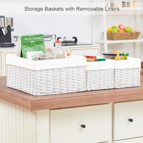 Vagusicc Wicker Basket, Set of 3 Hand-woven Storage Baskets for Organizing, Decorative Rectangle Wicker Storage Basket B