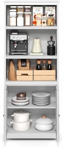 Furinno Robin 5-Tier Storage Cabinet, 2 Door Pantry Cabinet, Plain White