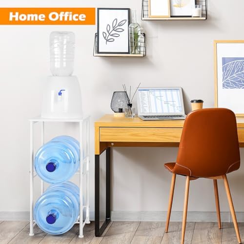 5 Gallon Water Jug Holder Water Dispenser Stand with Top Shelf, 5 Gal Water Bottle Holder with 2 Slots Round Metal Frame