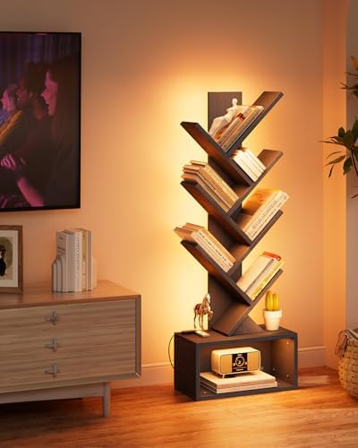 Evermagin 6 Tier Tree Bookshelf with Lights, LED Book Tree Bookcase