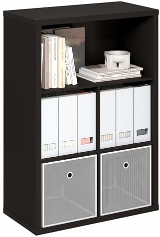 Furinno Cubicle 5-Cube Book Shelf, Extra Thick Frame Bookshelf, Dark Oak