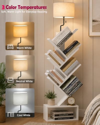 XBurmo 6 Tier Tree Bookshelf with Lights - Small Bookcase, Compact Book Tower with Drawer, Corner Bookshelf for Bedroom,