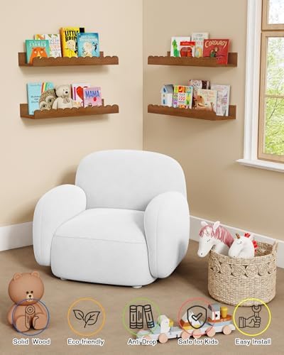 Harwaya Walnut Nursery Book Shelves for Wall, Scalloped Floating Bookshelf