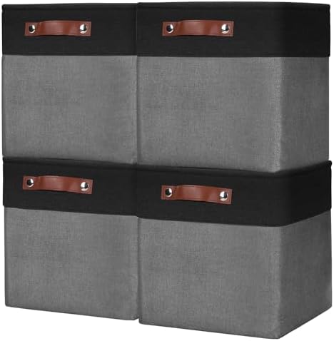 Bagnizer Collapsible Fabric Storage Cubes 11x11 Cube Storage Bins, 4 Pack Closet Baskets Box with Handles for Organizing