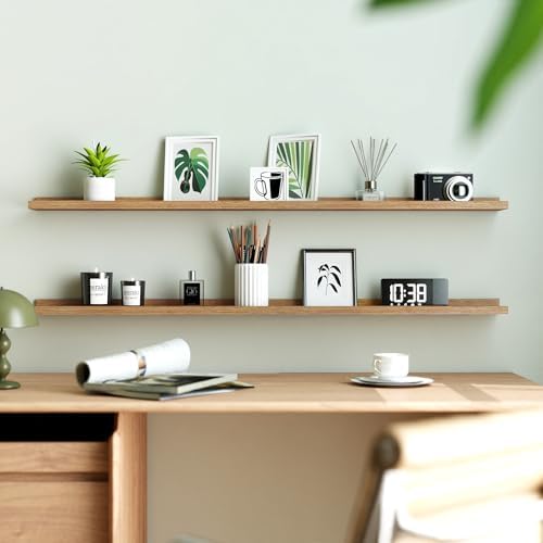 Oak Floating Shelves for Wall Decor, 48 in Shelf with Lip, 2 Set