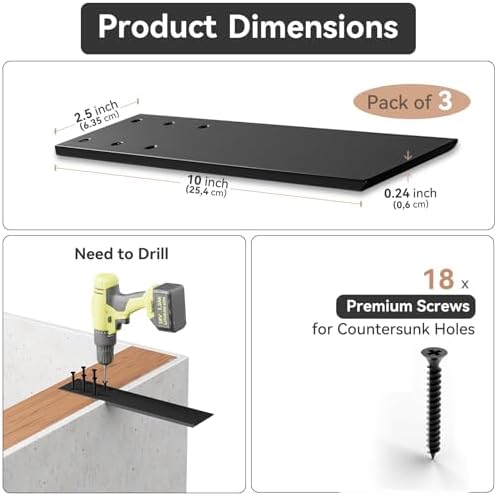 10" Countertop Support Brackets (3 pcs) for Granite, 10" x 2.5" x 0.24" Heavy Duty Hidden Bracket Wall Mounted Support f