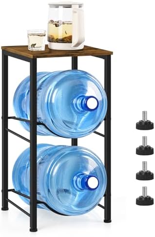 5 Gallon Water Jug Holder with Top Shelf, 2 Tier Water Dispenser Rack Stand 5 Gallon Water Bottle Storage Organizer for 