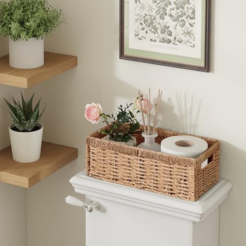 Vagusicc Wicker Storage Basket, Set of 2 Hand-Woven Paper Rope Wicker Baskets for Organizing Decor Storage Bins for Coun