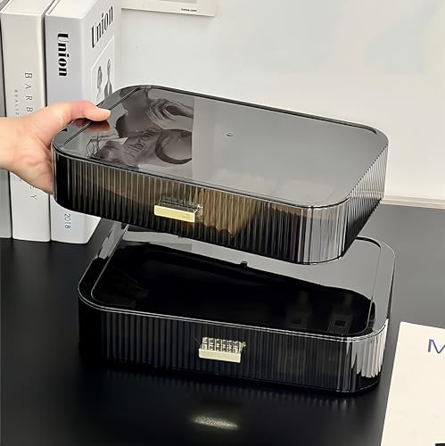 2 Pack Stackable Makeup Organizer with Drawers, Bathroom Storage for Eyeshadow Palettes, Cosmetics, and Beauty Supplies.