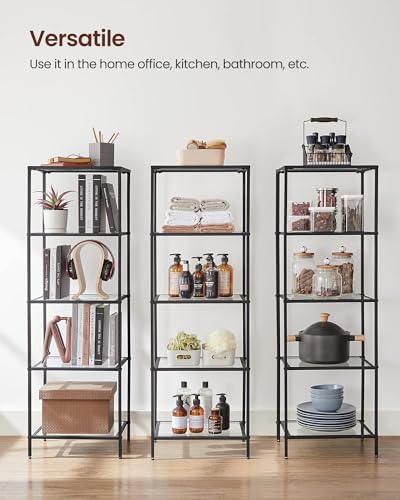 VASAGLE Bookcase Bookshelf, Tempered Glass Bookshelves, Steel Frame