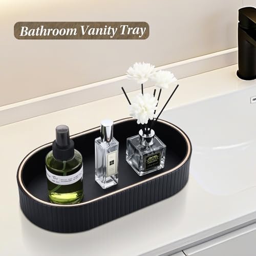GORESE PU Leather Valet Tray Nightstand Organizer, Oval Perfume Trays Key Bowl Jewelry Dish for Bedside Dresser Entryway