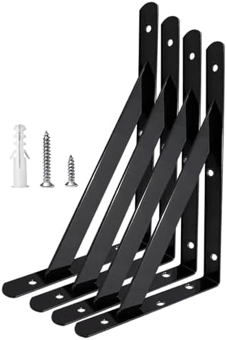 Heavy Duty Shelf Brackets, 10 in X 6 in Black Powder-Coated Hidden Shelf Brackets, Wall Mount Floating Shelf Bracket 4 P