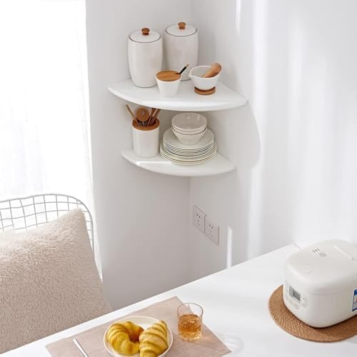 Corner Shelves, Floating Corner Shelf, Set of 2 Solid Oak Wood Wall Shelves, Round End Wall Mount with Wire Hole Shelvin