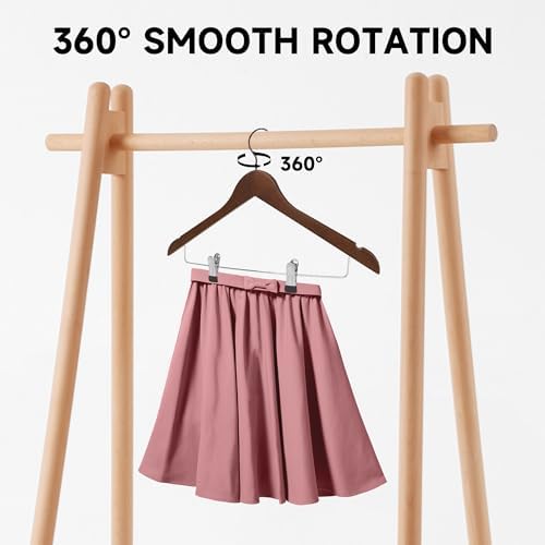Wooden Hangers with Adjustable Metal Clips, 24-Pack, Walnut