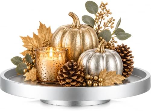 Hanobe Decorative Silver Lazy Susan Table Centerpieces Tray,12"