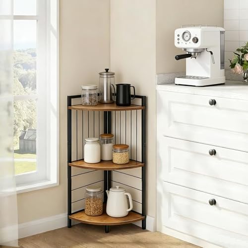 Corner Shelf Stand 27.9" H, 3 Tier Corner Display Shelving Unit with Sturdy Metal Frame Multipurpose Corner Bookshelf fo