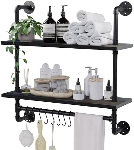 Industrial Pipe Bathroom Shelves Shelving 24" Black Floating Shelves