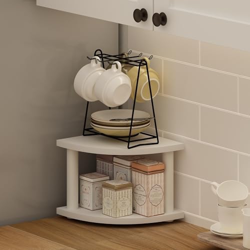 Furinno Turn-N-Tube Kitchen Countertop Organizer, 2-Tier Corner Countertop Organizer Shelf, Corner Shelf, for Kitchen, P