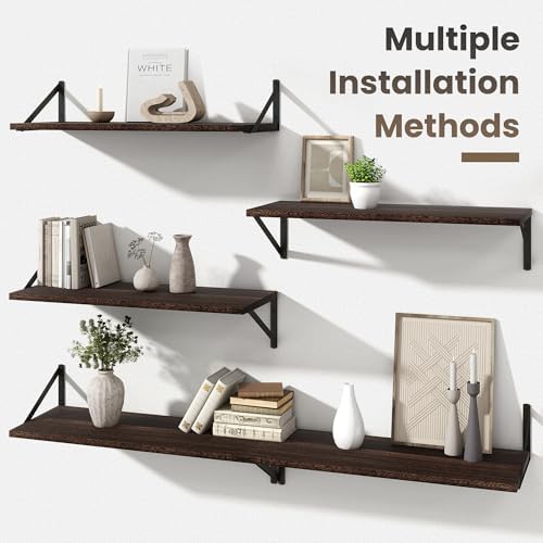 Marsmiles Deep Floating Shelves, 30'' x 12'' Dark Wood Shelves Set of 2