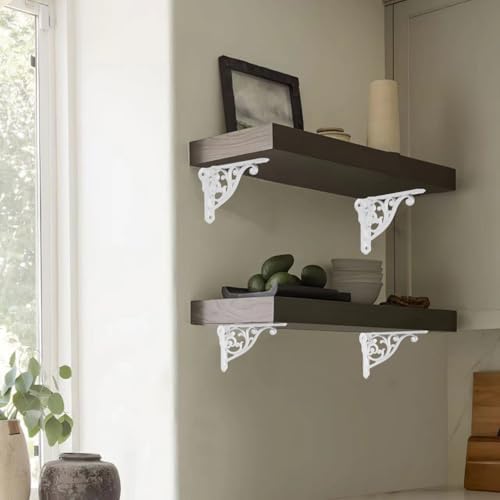 Ornate Decorative Shelf Brackets 8 inch Small Wall Mounted Shelving Bracket 4 Pack White Vintage Shelf Bracket Victorian