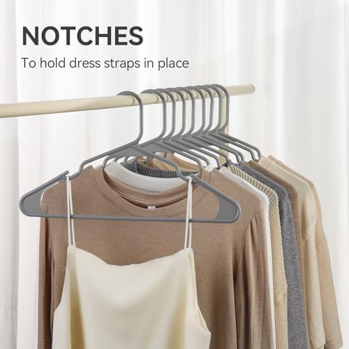 Plastic Hangers - 20 Pack, Durable Space Saving Hangers for Everyday Use and Dorm Room Essentials - Grey