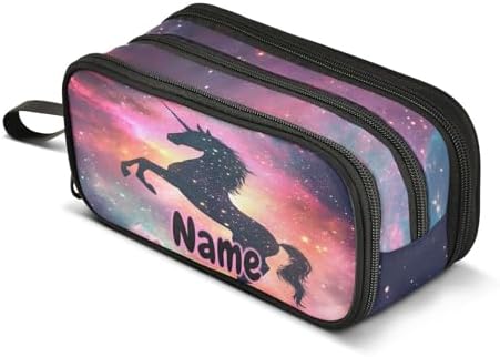Custom Unicorn Galaxy Sky Pencil Case Box Boys Girls Personalized Name Large Pencil Pouch Stationery Pen Bag Organizer for Kids Adults School Office