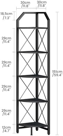 CHOEZON 5-Tier Corner Shelf, Industrial Corner Bookshelf, 59.4" Corner Storage Stand, Plant Stand Display Shelf, Corner 