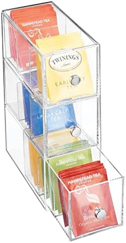 mDesign Plastic Kitchen Pantry, Cabinet, Countertop Organizer Storage Station with 3 Drawers for Coffee, Tea, Sugar Pack