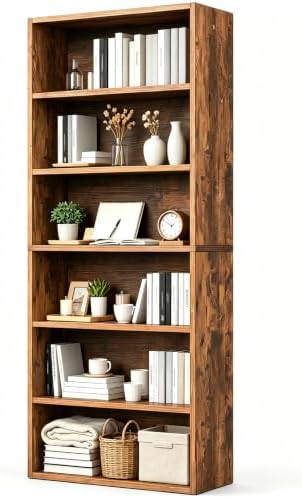 IULULU 6 Tier Bookcase with Open Storage Shelves, Brown