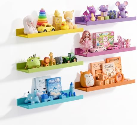 upsimples Floating Shelves for Wall Decor Storage, Multicolor, 6Pcs, 15.7''