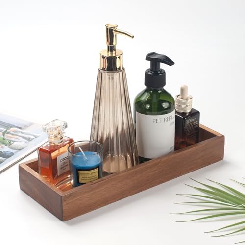 Bathroom Vanity Tray, Bathroom Tray for Counter, Acacia Wood Toilet Tank Tray for Organizing and Home Decor (11.8 x 4.5 